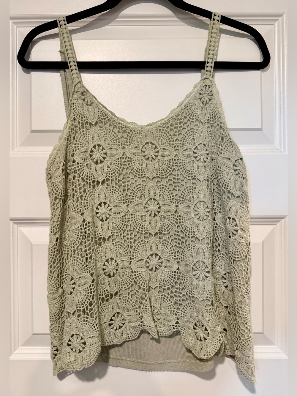 Daytrip Sage Green Crochet Lace Boho Camisole Tank Top